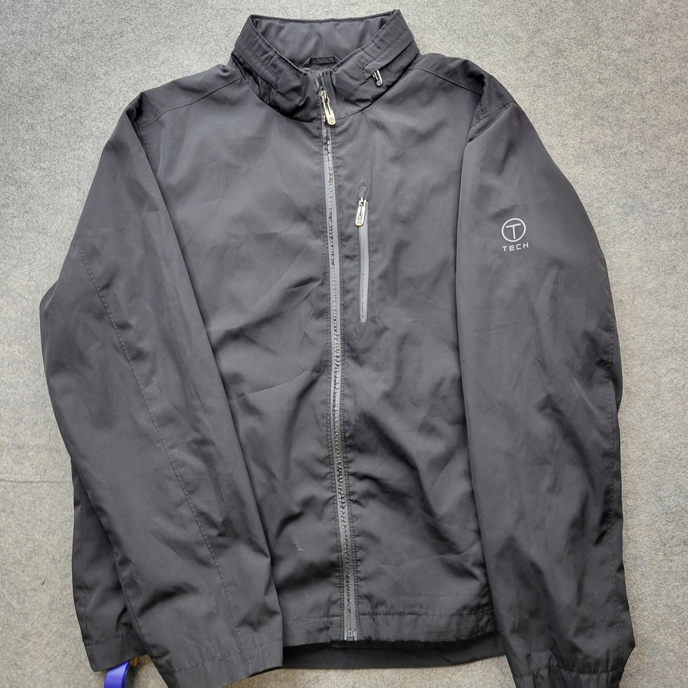 Tumi Jacket Mens Large Black‎ Softshell Full Zip T Tech Windbreaker Travel